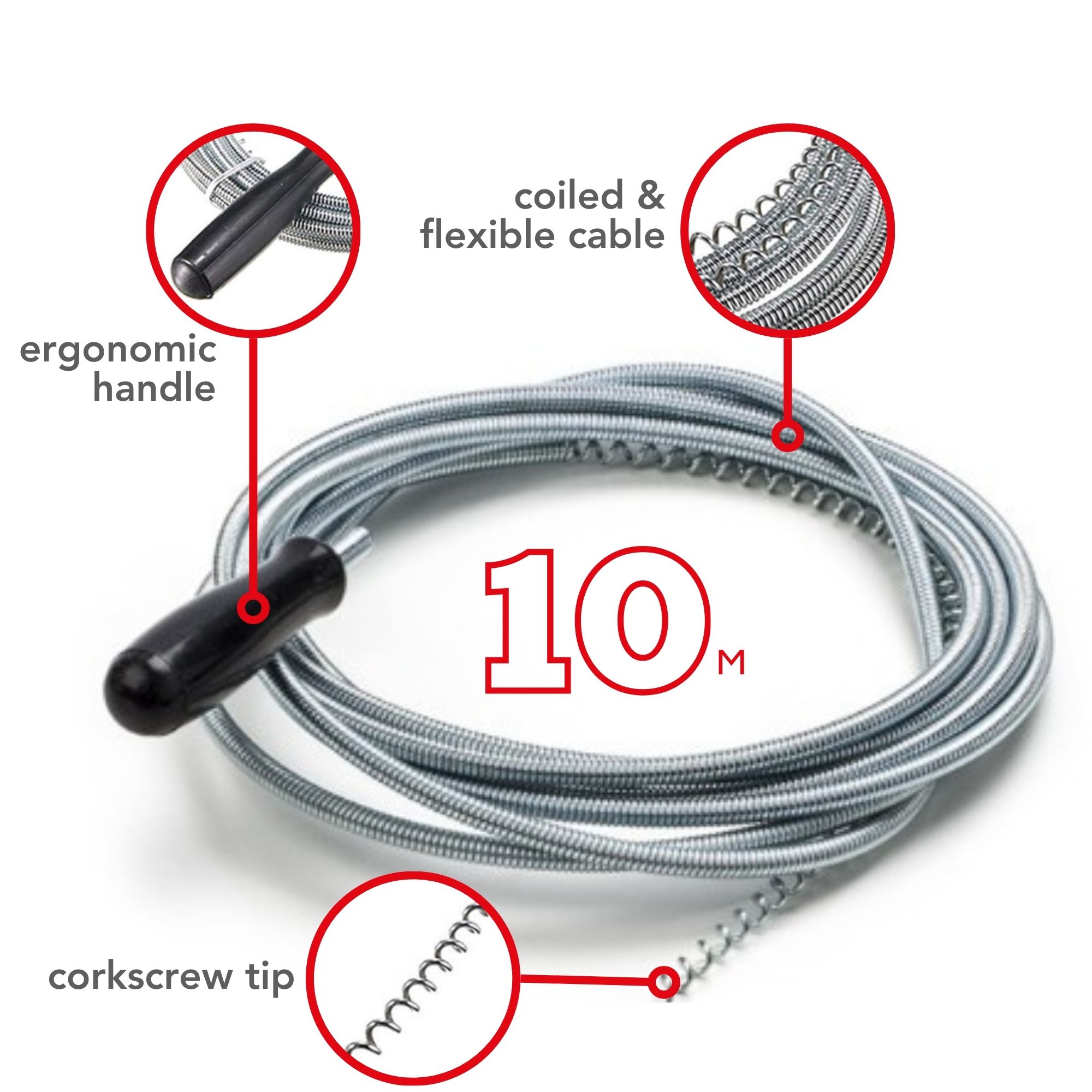 thumbnail image 2 of BGS Drain Cleaning Spiral – 10 Meter X 10 Mm – Pipe Snake – Model 1993 2 of 4