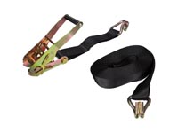 Correa de aterrizaje, en 2 partes, con tensor de trinquete y ganchos de dedos apretados, UV y resistentes a la humedad, para la estiba de cargas medianas, máx. 1000 kg, poliéster, negro, 50 mm x 12 m