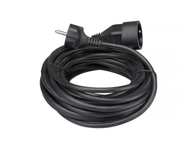 Extension cable, H05VV-F 3G1.5, 10 m, 16 A/230 V, 3500 W, type E/F, for indoor use, PVC, black