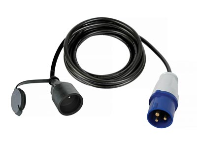 Adapter cable, H07RN-F 3G2.5, 3 m, 16 A/230 V, 3680 W, CEE to type E, for indoor and outdoor use, rubber, blue
