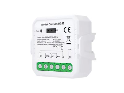 Smart WiFi relay module with dry contact NO/NC, remote app control with adjustable pulse and schedule, fits DIN rail or wall box 503, perfect for garage door gate HVAC or lighting automation