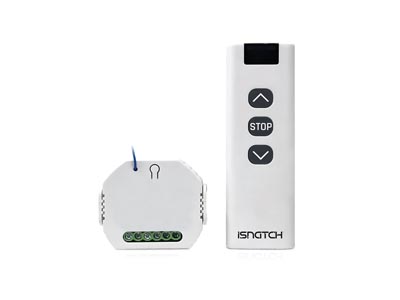 Smart WiFi module for shutter automation with remote control, compatible with app control, programmable schedules, fits in 503 wall box or DIN rail, easy DIY installation