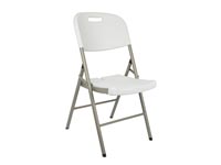 White folding chair for indoor and outdoor use, plastic, space-saving, ideal for events, parties, and catering, with steel frame and weather-resistant seat