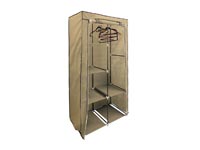 Storage cabinet with removable clothes rod, 4 small and 2 large shelves, metal frame, roll-up cover with hook-and-loop fasteners and zipper, 89 x 44.5 x 169 cm, brown/black