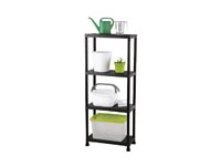 Storage rack with 4 shelves, tool-free assembly, includes wall mounting brackets, 20 kg capacity per shelf, 60 x 30 x 138 cm, 3.2 kg, polypropylene, black