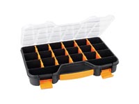 Assortment box, plastic storage box, max 20 compartments, 16 removable dividers, transparent lid, stackable, for screws nuts nails, small parts, workshop garage