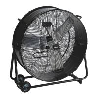 Large floor fan, Ø 75 cm, metal drum design, black, silent operation, height adjustable, indoor/outdoor
