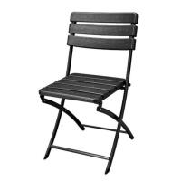 Black folding chair, wood-look seat and backrest, sturdy metal frame, plastic, weather-resistant, foldable chair for garden, balcony, patio, camping, max 130 kg