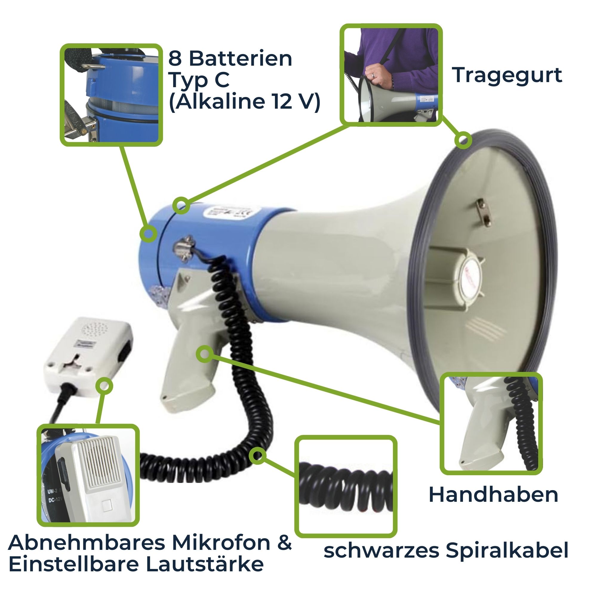 Velleman MP25SFM Megafon 25W Mit Sirene Pfeifton Abnehmbares 