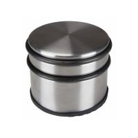 Door stopper, round stainless steel, floor door stop, heavy duty no drilling required, non-scratch non-slip bottom protective rubber ring, silver grey, 9 x 7.5 cm, 1 kg